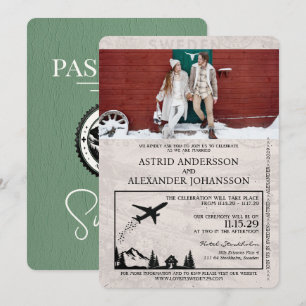 Sage Green Sweden Passport Hochzeitseinladung Einladung