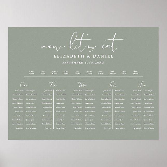 Sage Green Table Plan Wedding Seating Chart Poster (Vorne)