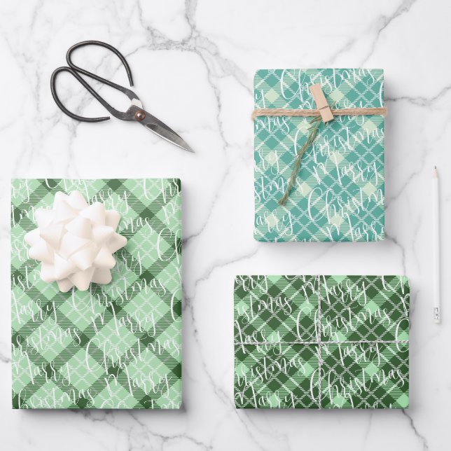 Sage Green tartan kariert Geschenkpapier Set (Vorderseite)