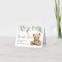 Sage Green Teddy Bear Baby shower Merci Cartes