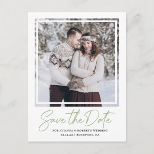 Sage Green Text and Foto Save the Date Announcem Ankündigungspostkarte