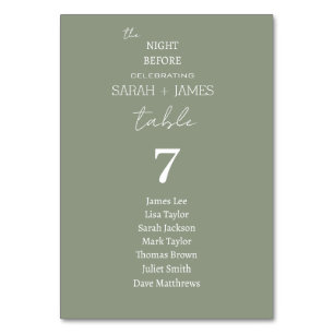 Sage Green the Night Before Wedding Seating Chart Tischnummer