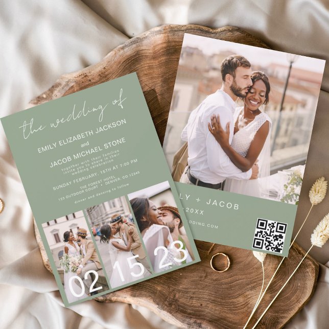 Sage Green The Wedding of Calligraphy QR-Code Einladung (Von Creator hochgeladen)