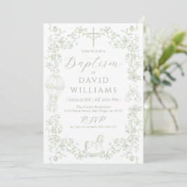 Sage Green Toile Boy Taufe Elegante Einladung