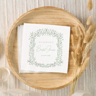 Sage Green Toile Cocktail Napkin Serviette