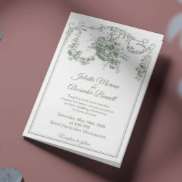 Sage Green Toile de Jouy Paris Wedding Invitation Einladung