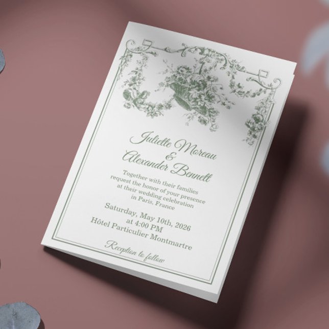 Sage Green Toile de Jouy Paris Wedding Invitation Einladung (Von Creator hochgeladen)