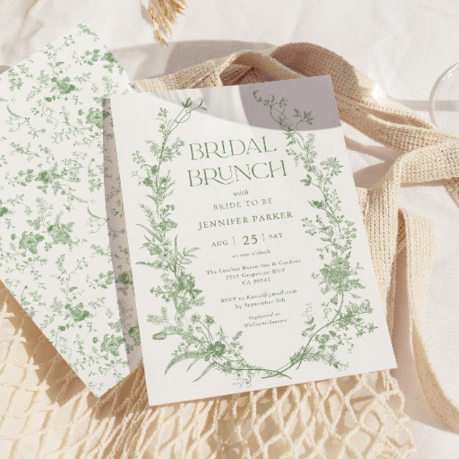 Sage Green Toile Floral Bridal Brunch Einladung (Von Creator hochgeladen)