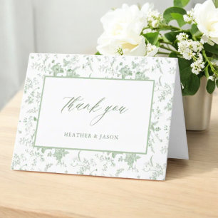 Sage Green Toile Vintage Floral Merci Cartes