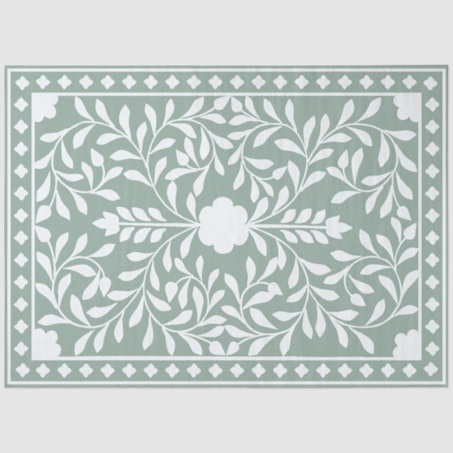 Sage Green Traditional Bone Inlay Decoupage Paper Seidenpapier (Vorderseite)