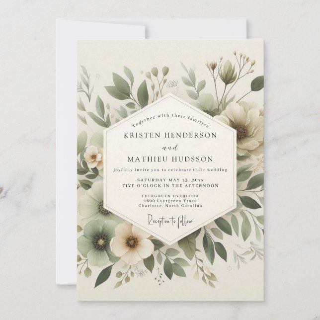 Sage Green Tranquil Botanical Wedding Einladung (Vorderseite)
