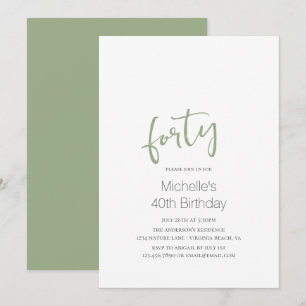 Sage Green Trendy Moderne Minimalistisch 40. Gebur Einladung