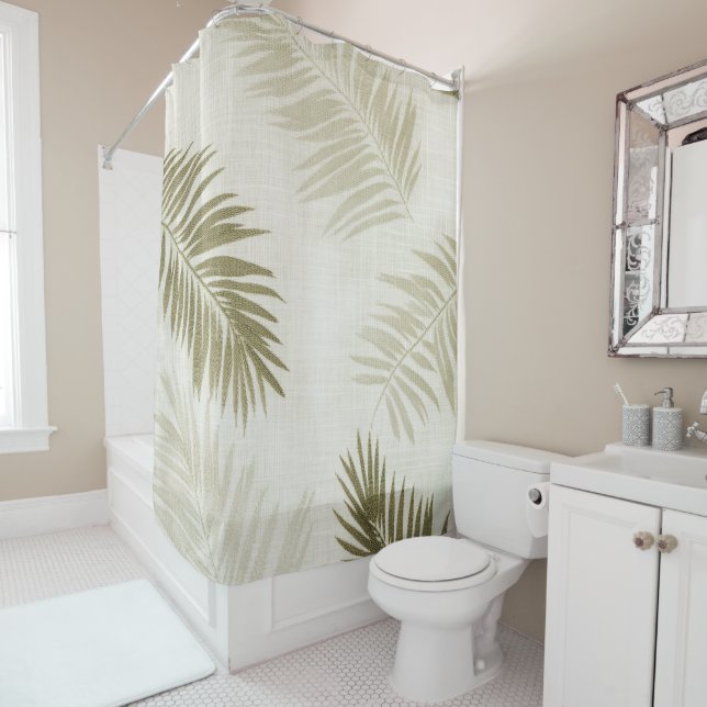 Sage Green Tropical Bohemian Douche rideau (En situation)