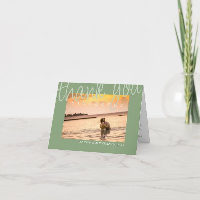 Sage Green Tropical Wedding Danke Karte (Vorderseite)