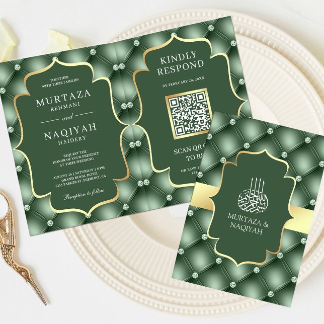 Sage Green Tufts Muster QR Code Muslim Hochzeit Einladung (Von Creator hochgeladen)