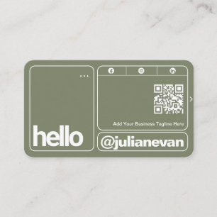Sage Green-Typografie scannbarer QR-Code Hallo Visitenkarte