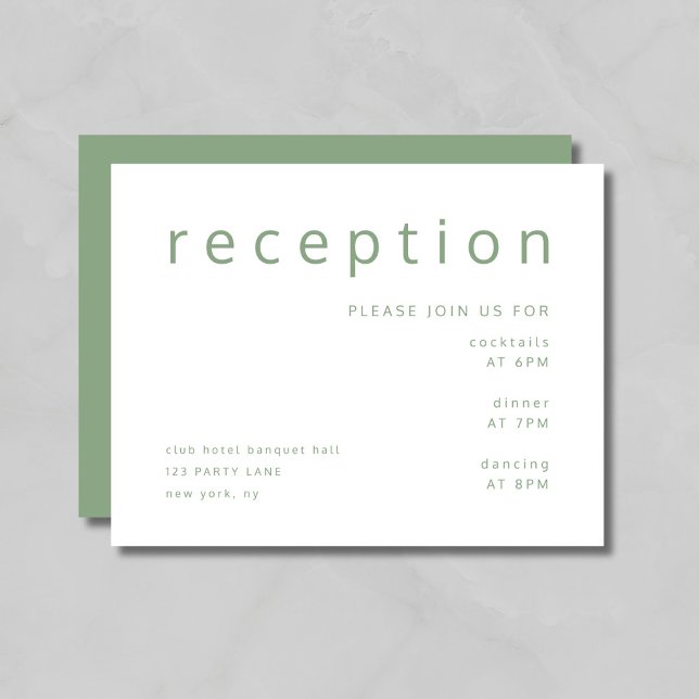 Sage Green Typografy Elegante Wedding Empfang Begleitkarte (Sage Green Typography Elegant Wedding Reception Enclosure Card)
