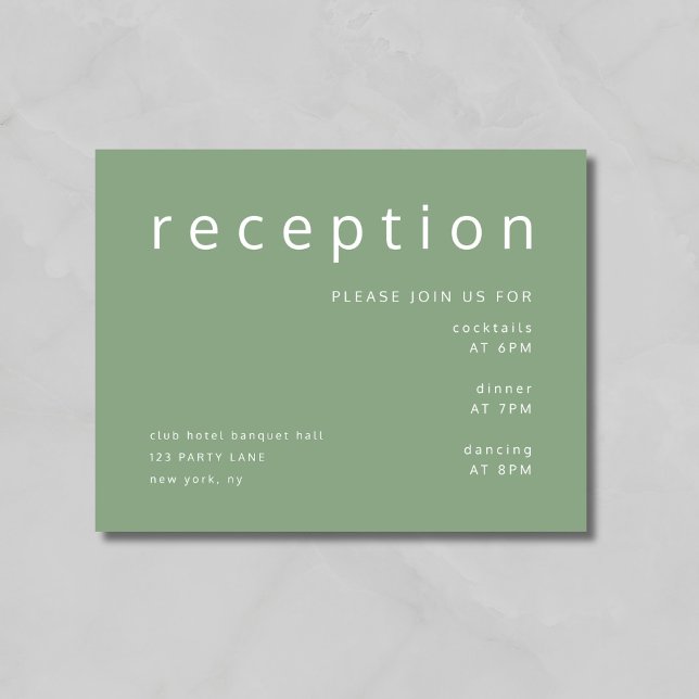 Sage Green Typografy Elegante Wedding Empfang Begleitkarte (Sage Green Typography Elegant Wedding Reception Enclosure Card)