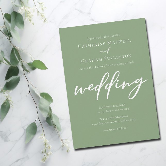 Sage Green Typografy Simple Outdoor Wedding Einladung (Von Creator hochgeladen)