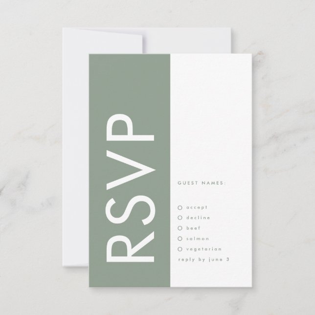 Sage Green Ultra Modern Wedding RSVP Karte (Vorderseite)