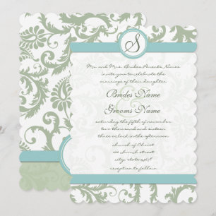 Sage Green und Aqua Damask Wedite Einladung
