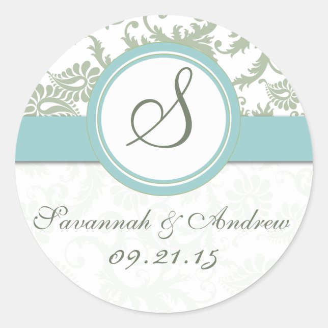 Sage Green und Aqua Wedding Sticker (Vorderseite)