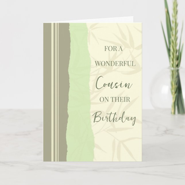 Sage Green und Beige Cousin Geburtstag Karte (Vorderseite)