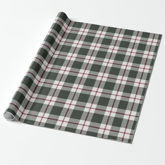 Sage Green und Berry Red Kariert Weihnachtsfeierta Geschenkpapier (Ungerollt)