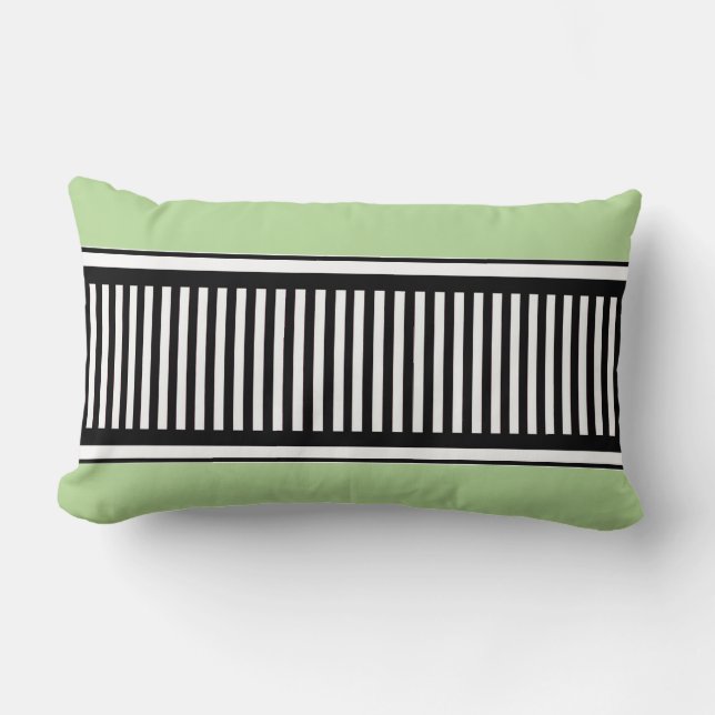 Sage Green und Black Polka Dot Lines Abstrakt Lendenkissen (Vorderseite)