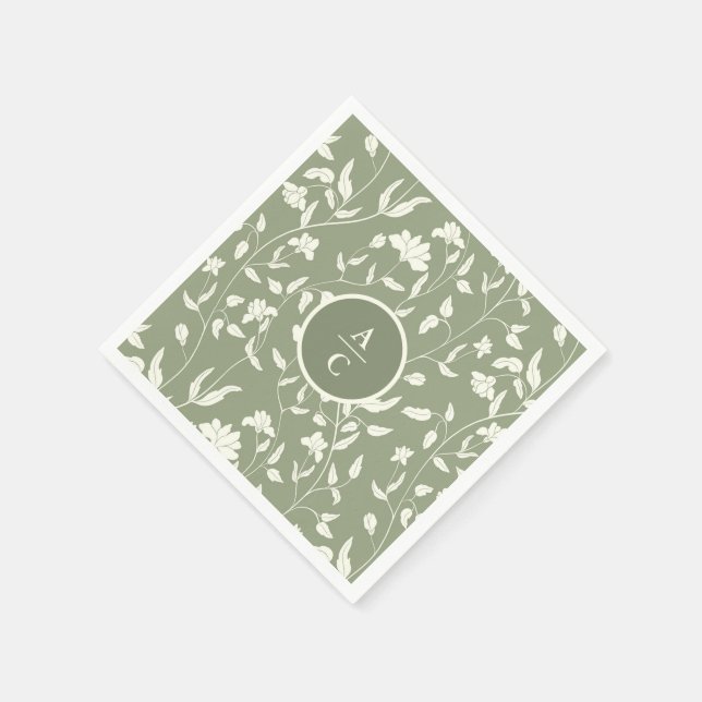 Sage Green und Creme Floral Serviette (Ecke)
