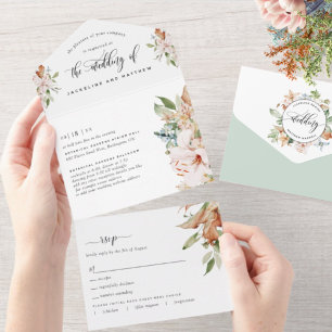 Sage Green und Earthy Blooms Hochzeitszerreißen vo All In One Einladung