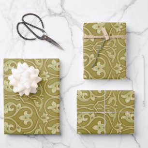 Sage Green und Gold Art Nouveau Pattern Geschenkpapier Set