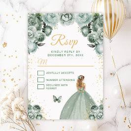 Sage Green und Gold Blonde Hair Princess RSVP Karte
