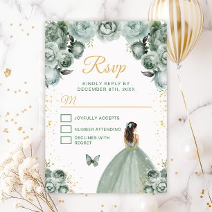 Sage Green und Gold Brünett Hair Princess RSVP Karte