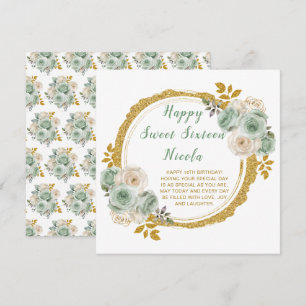 Sage Green und Gold Elegante Blume 16 . Geburtstag Karte