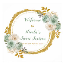 Sage Green und Gold Elegante Blume 16 . Geburtstag