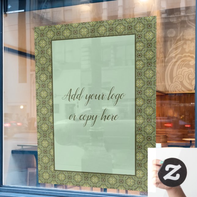 Sage Green und Gold Filigree  Fensteraufkleber (Café-Fenster)