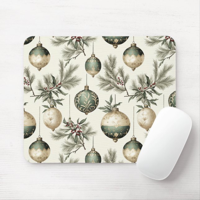 Sage Green und Gold Weihnachtsschmuck Mousepad (Mit Mouse)