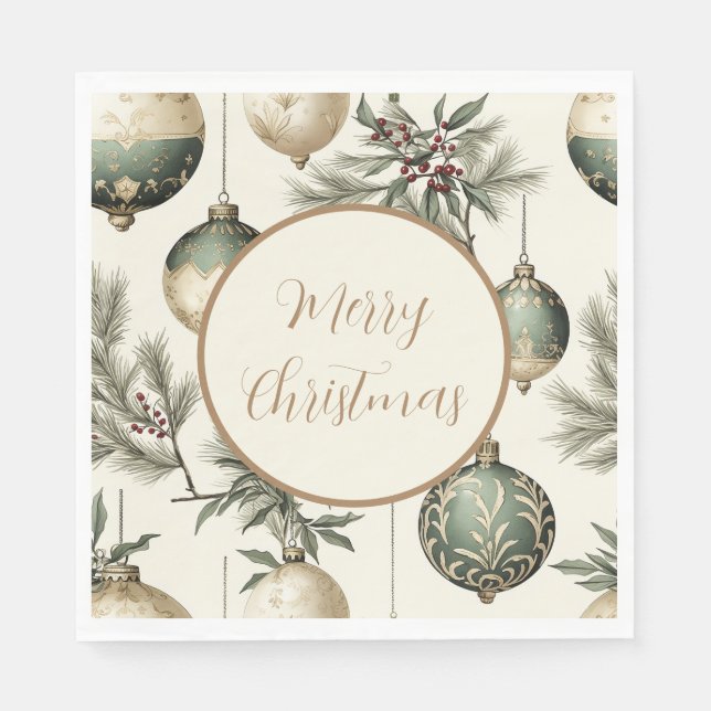 Sage Green und Gold Weihnachtsschmuck Serviette (Vorderseite)