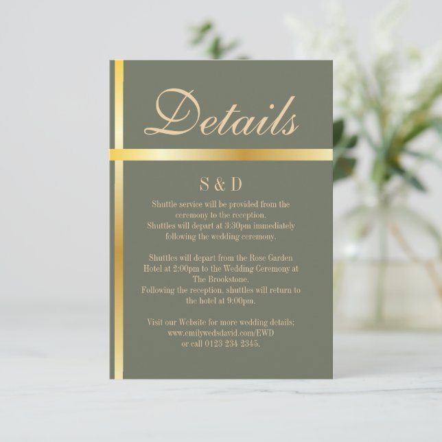 Sage Green und Golden Wedding Card Begleitkarte (Stehend Vorderseite)