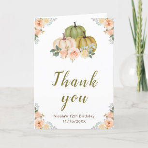 Sage Green und Peach Floral Pumpkins Geburtstag Dankeskarte