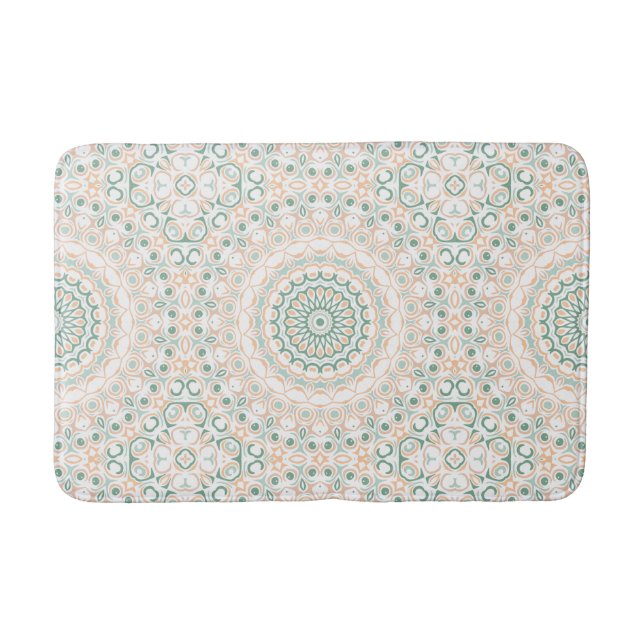 Sage Green und Peach Mandala Pattern Badematte (Vorderseite)