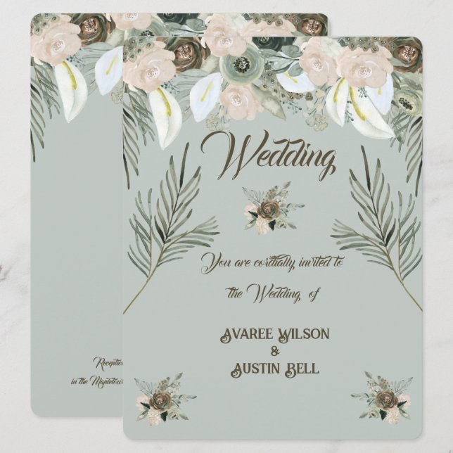 Sage Green und Vanilla Cream Wedding Einladung (Vorne/Hinten)