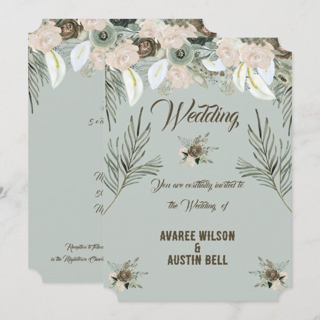 Sage Green und Vanilla Cream Wedding Einladung (Vorne/Hinten)