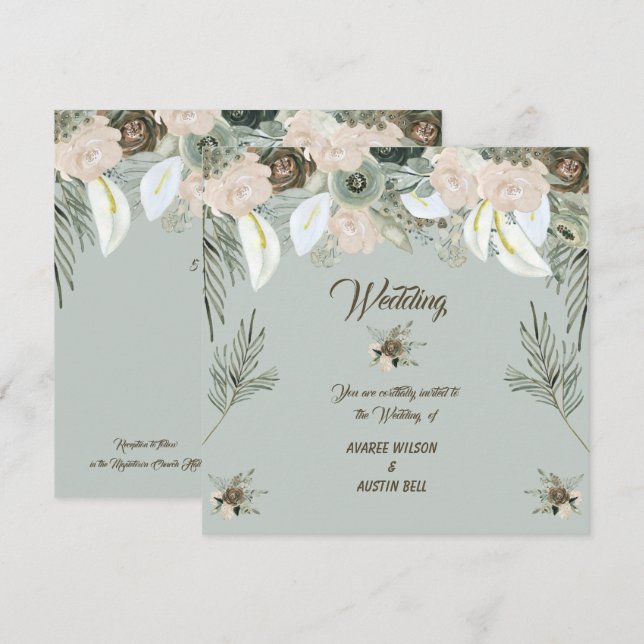Sage Green und Vanilla Cream Wedding Einladung (Vorne/Hinten)