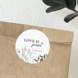 Sage Green und White Floral Liebe ist süße Hochzei Runder Aufkleber