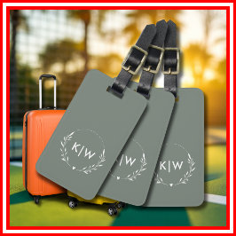 Sage Green und White | Monogram für moderne Initia Gepäckanhänger