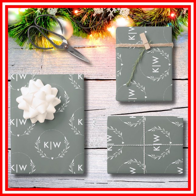 Sage Green und White | Monogram für moderne Initia Geschenkpapier Set (Von Creator hochgeladen)