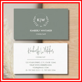 Sage Green und White | Monogram für moderne Initia Visitenkarte