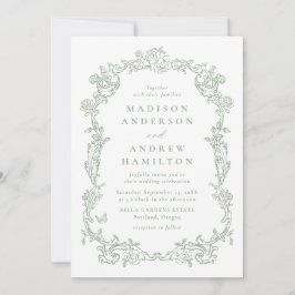 Sage Green Victorian Floral All in One Wedding Einladung